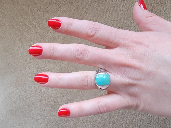 Turquoise Silver Ring Size 8 - Picture 3 of 5